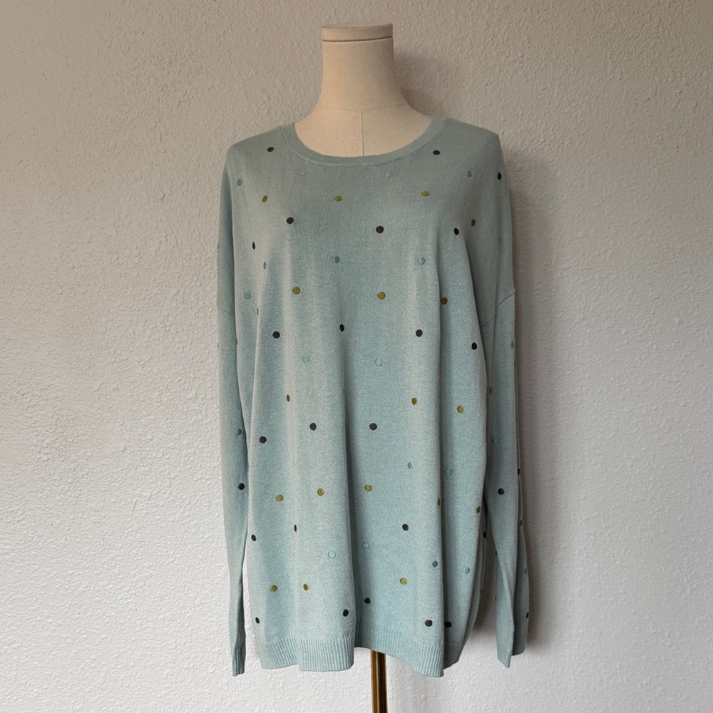 NWT J. Jill Polka Dot Sweater Robin’s Egg Blue size Large Tall - Picture 1 of 13